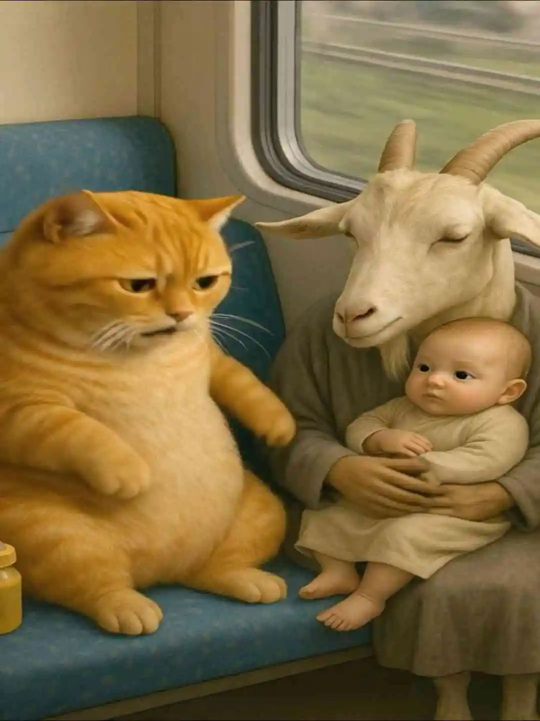 Orange cat with baby story video cartoon ai animation animal goat short drama poster