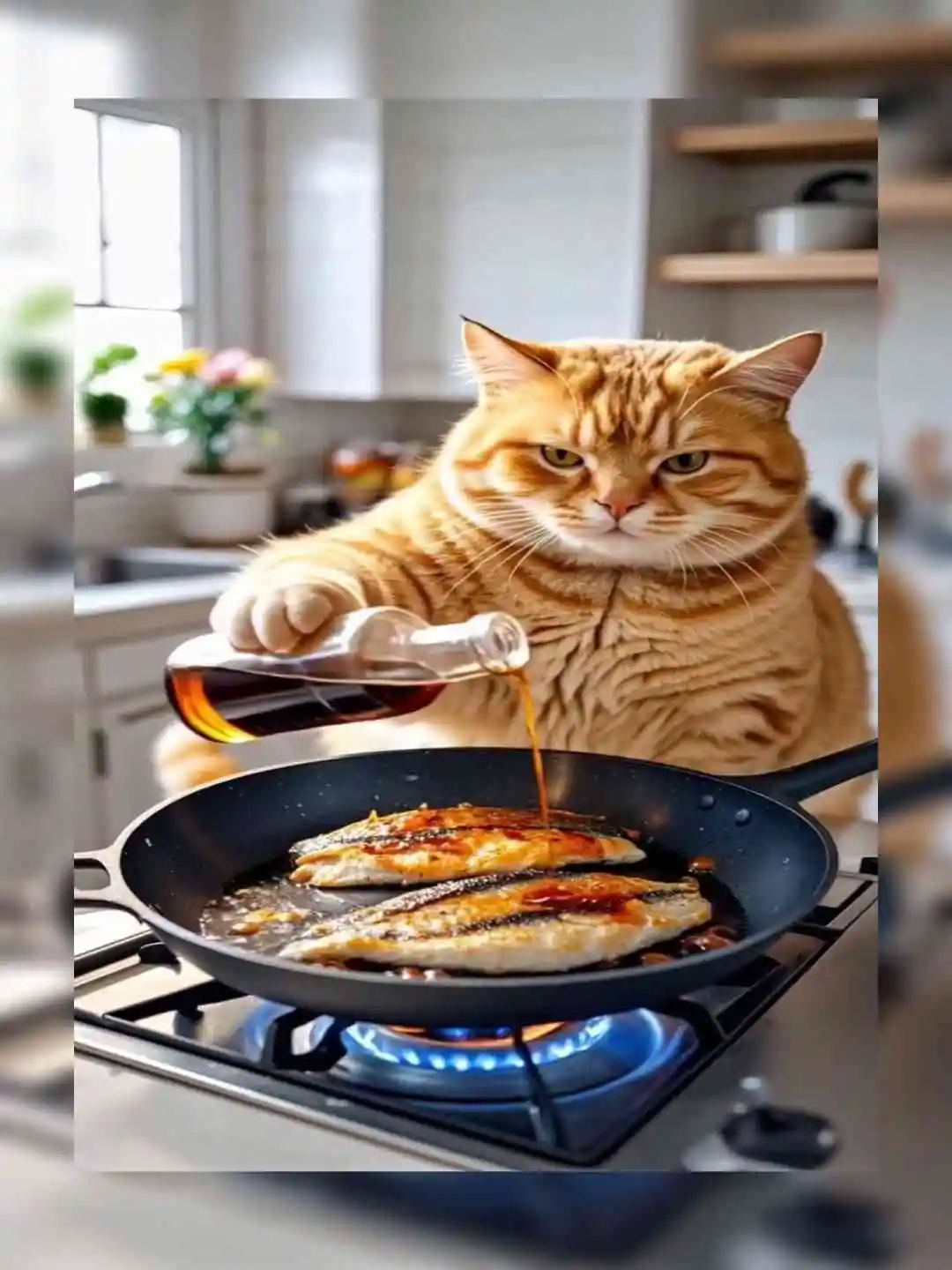 a fat orange cat cooks fish short drama poster